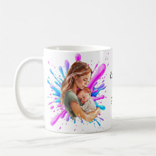 Paint Splashes Blue Pink Mom Baby Photo Coffee Mug