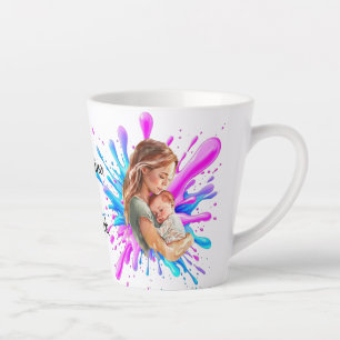 Paint Splashes Blue Pink Mom Baby Photo Latte Mug