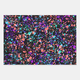 paint splashes    green purple coral on black   wrapping paper sheet