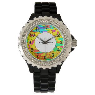 Paint splashes on a yellow background watch