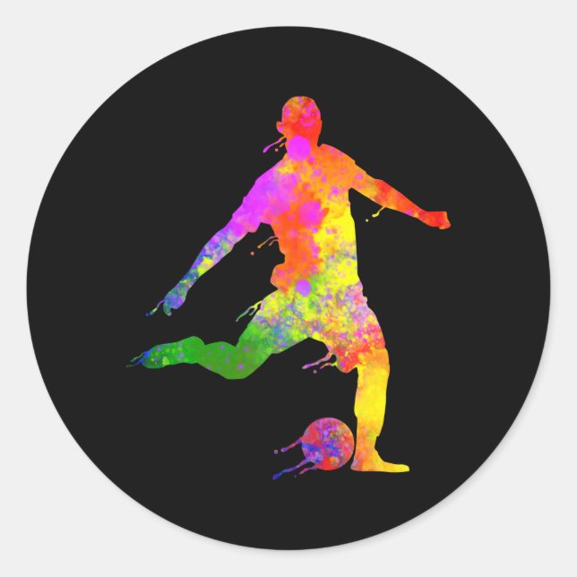 Paint Splashes Soccer Lover Graphic Soccer Player Classic Round Sticker (Front)