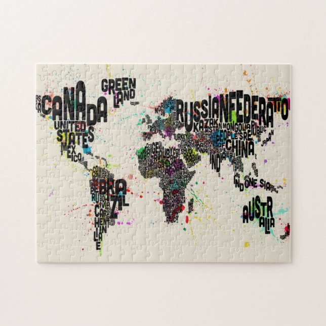 Paint Splashes Text Map of the World Jigsaw Puzzle (Horizontal)