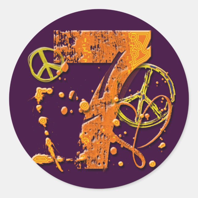 PAINT SPLATTER #7 & PEACE SIGNS CLASSIC ROUND STICKER (Front)