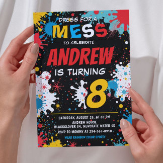 Paint Splatter Art Birthday Party Invitation