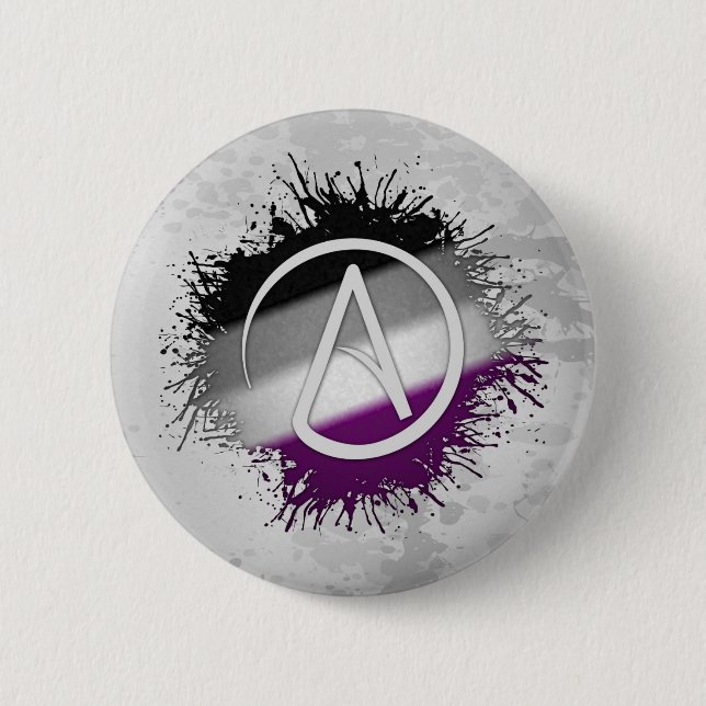 Paint Splatter Asexual Pride Atheist Symbol 2 Inch Round Button (Front)