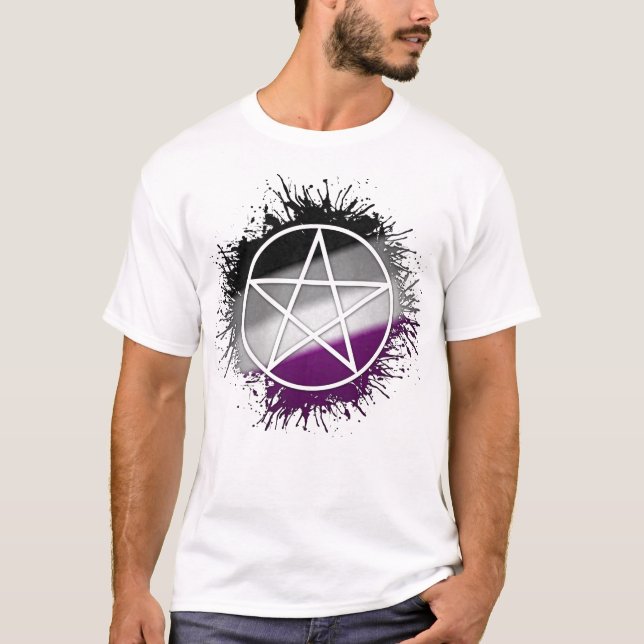 Paint Splatter Asexual Pride Pentacle Symbol T-Shirt (Front)