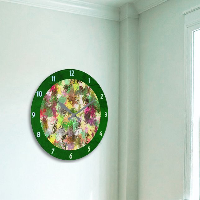 Paint Splatter Autumn Colour Leaves Abstract Large Clock (Paint Splatter Autumn Color Leaves Abstract Large Clock)