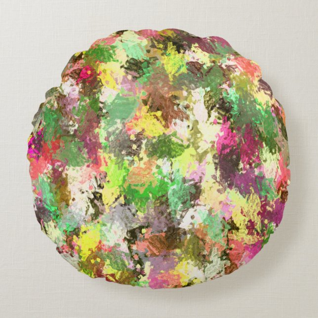 Paint Splatter Autumn Colour Leaves Abstract Round Pillow (Front)