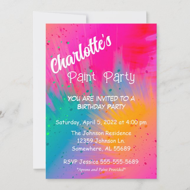Paint Splatter Birthday Party Invitation (Front)