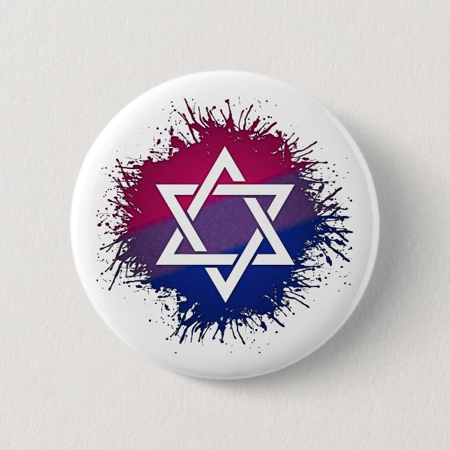 Paint Splatter Bisexual Pride Star of David Symbol 2 Inch Round Button (Front)
