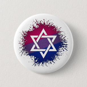 Paint Splatter Bisexual Pride Star of David Symbol 2 Inch Round Button