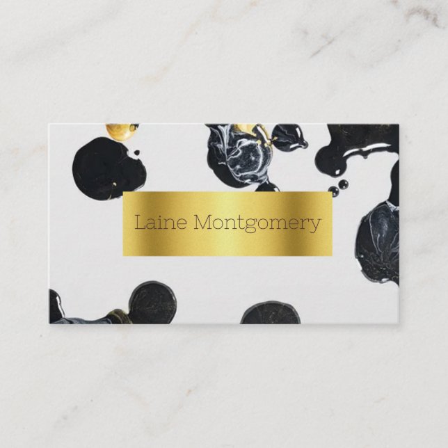 Paint Splatter Black Gold Carte de visite moderne (Devant)