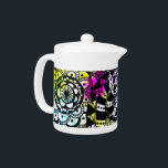 Paint Splatter Black White Geometric Doodle Bright<br><div class="desc">Show off your unique,  whimsical style with this tea pot created from my original geometric art with doodles of stripes,  dots,  circles,  abstract flowers,  and other fun shapes with bold splashes of paint in bright yellow,  blue,  purple,  and pink splattered here and there.</div>
