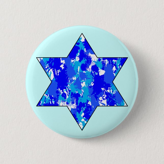 Paint Splatter Blue Jewish Star 2 Inch Round Button (Front)