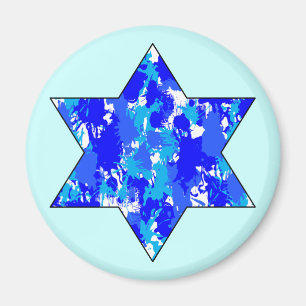 Paint Splatter Blue Jewish Star Magnet