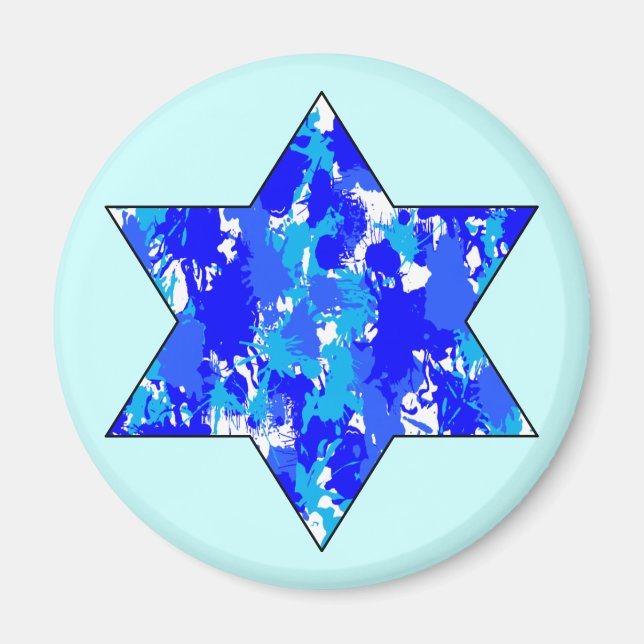 Paint Splatter Blue Jewish Star Magnet (Front)