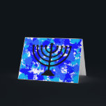 Paint Splatter Blue Menorah Holiday Card<br><div class="desc">Paint splatter blue menorah greeting card.</div>
