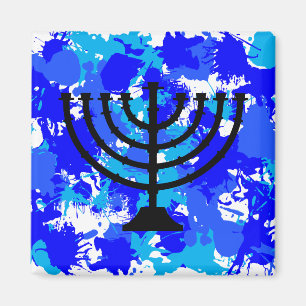 Paint Splatter Blue Menorah Magnet