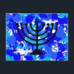 Paint Splatter Blue Menorah Postcard<br><div class="desc">Paint splatter blue menorah postcard.</div>