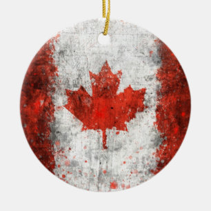 Paint Splatter Canadian Flag Ceramic Ornament