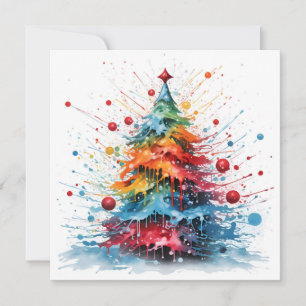 Paint splatter Christmas tree greeting card