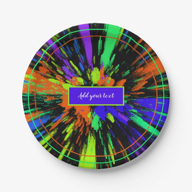Paint Splatter Colourful Neon Custom Paper Plate (Front)