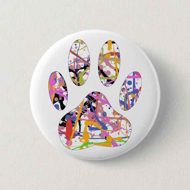 Paint Splatter Dog Paw Print 2 Inch Round Button (Front)