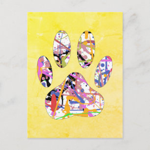 Paint Splatter Dog Paw Print Art Postcard