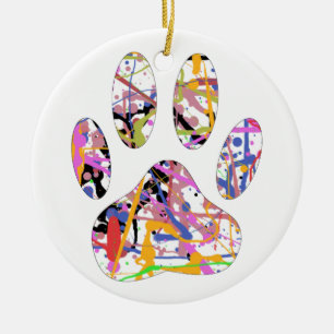 Paint Splatter Dog Paw Print Ceramic Ornament