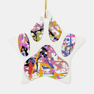 Paint Splatter Dog Paw Print Ceramic Ornament