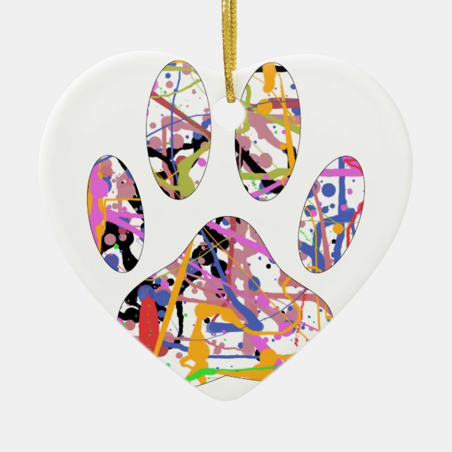 Paint Splatter Dog Paw Print Ceramic Ornament (Front)