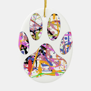 Paint Splatter Dog Paw Print Ceramic Ornament