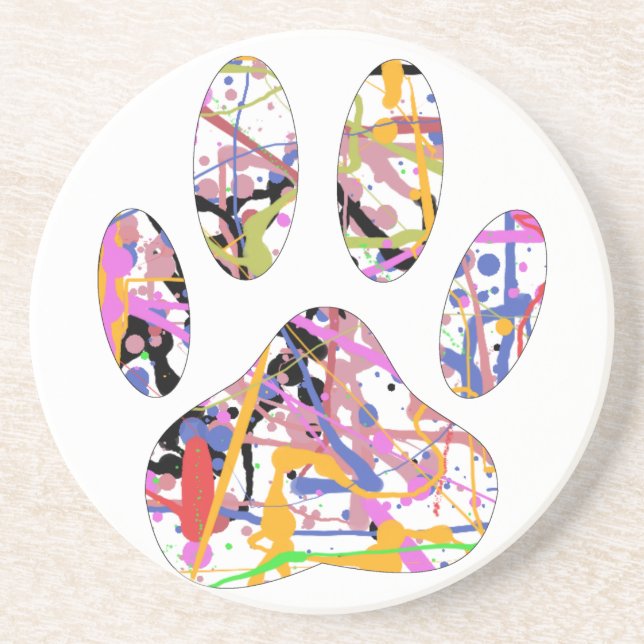 Paint Splatter Dog Paw Print Coaster (Front)