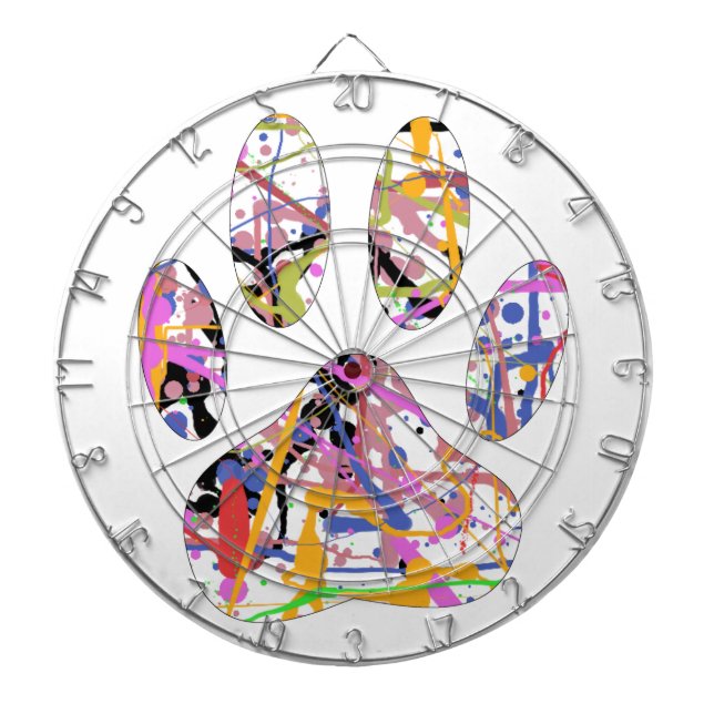 Paint Splatter Dog Paw Print Dartboard (Front)