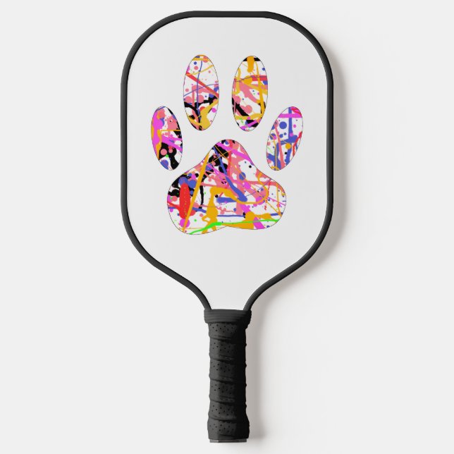 Paint Splatter Dog Paw Print Heart Pickleball Paddle (Front)