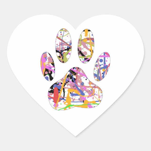 Paint Splatter Dog Paw Print Heart Sticker (Front)
