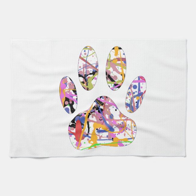 Paint Splatter Dog Paw Print Kitchen Towel (Horizontal)