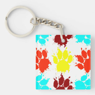 Paint Splatter Dog Paw Print Pattern Keychain