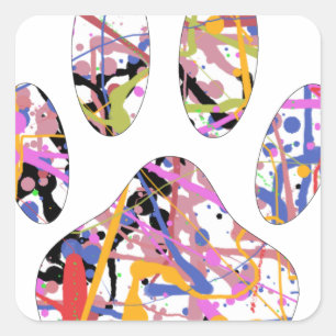Paint Splatter Dog Paw Print Square Sticker