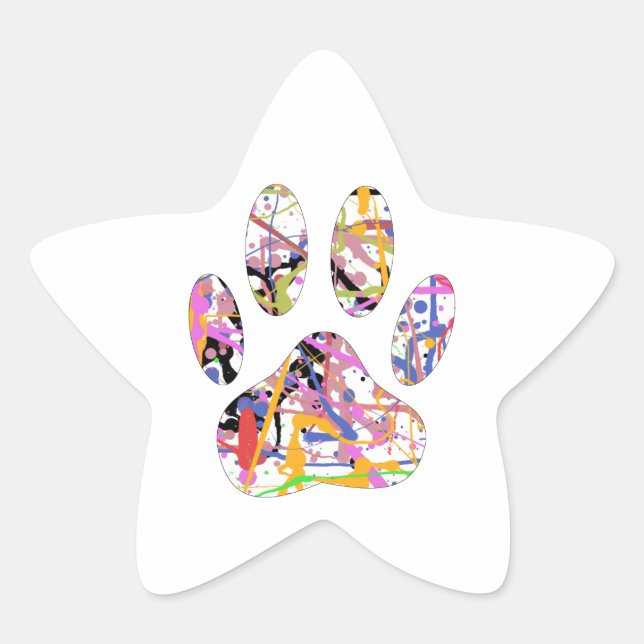 Paint Splatter Dog Paw Print Star Sticker (Front)