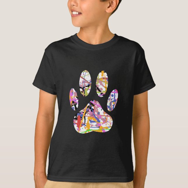 Paint Splatter Dog Paw Print T-Shirt (Front)