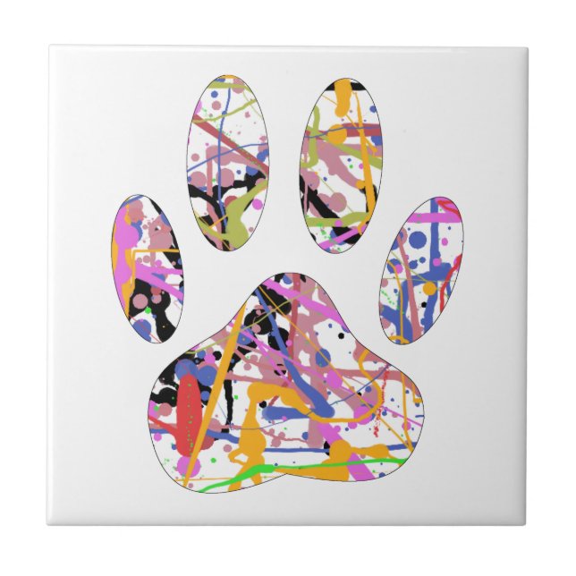 Paint Splatter Dog Paw Print Tile (Front)