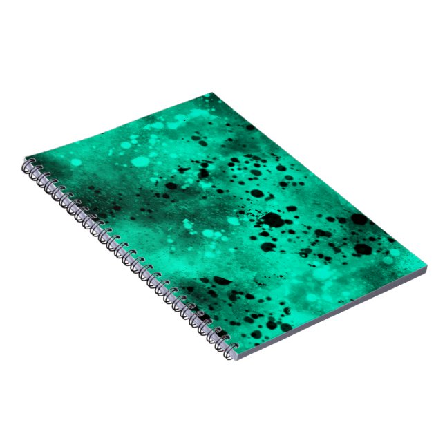 Paint Splatter Effect Green & Black  Notebook (Right Side)