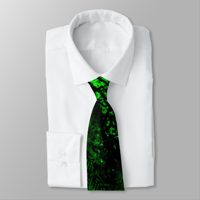Paint Splatter Effect Green & Black  Tie (Tied)