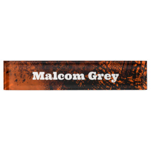 Paint Splatter Effect Orange & Black Nameplate