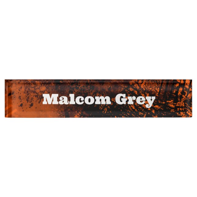 Paint Splatter Effect Orange & Black  Nameplate (Front)