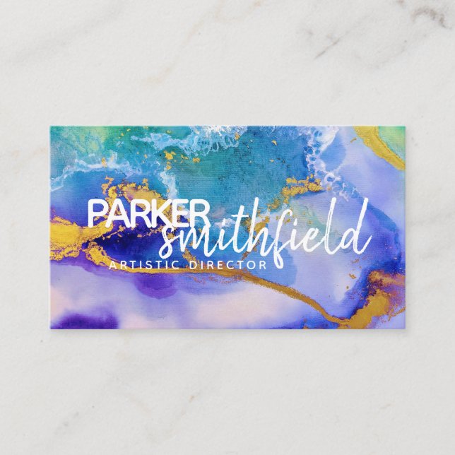 Paint Splatter Gold and Purple Simple Business Card (Front)