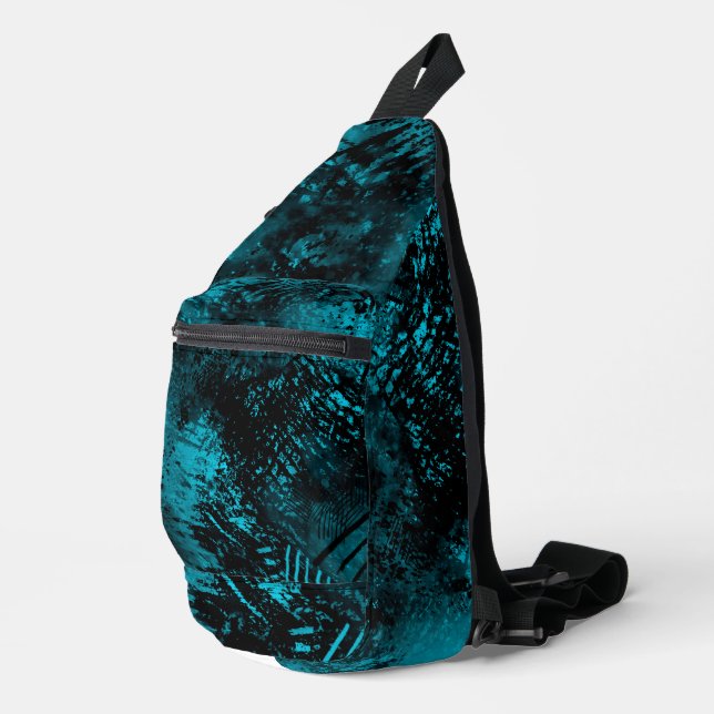 Paint Splatter Hatching Effect Blue & Black  Sling Bag (Right Corner)