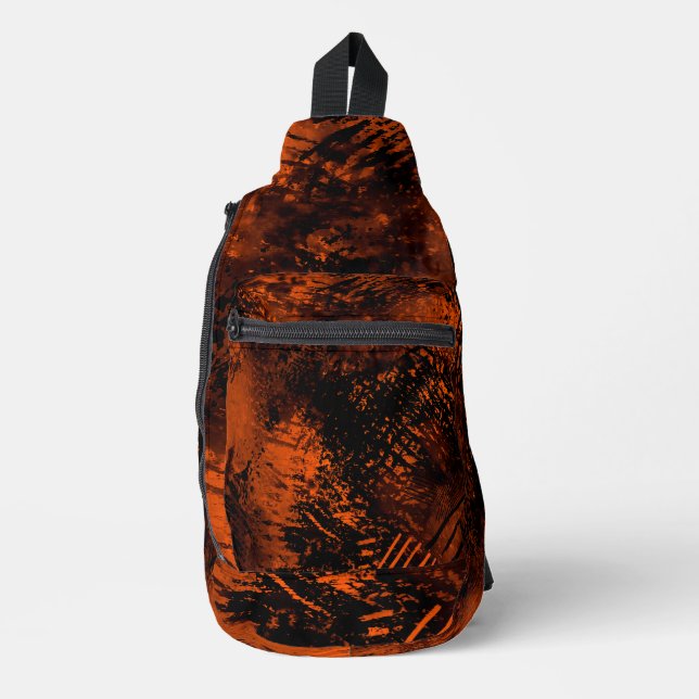 Paint Splatter Hatching Effect Orange & Black  Sling Bag (Front)