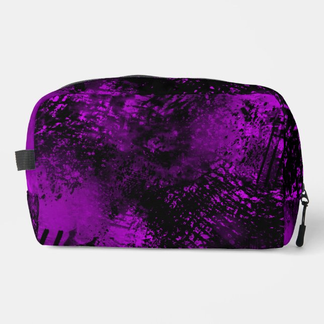 Paint Splatter Hatching Effect Purple & Black  Dopp Kit (Front)